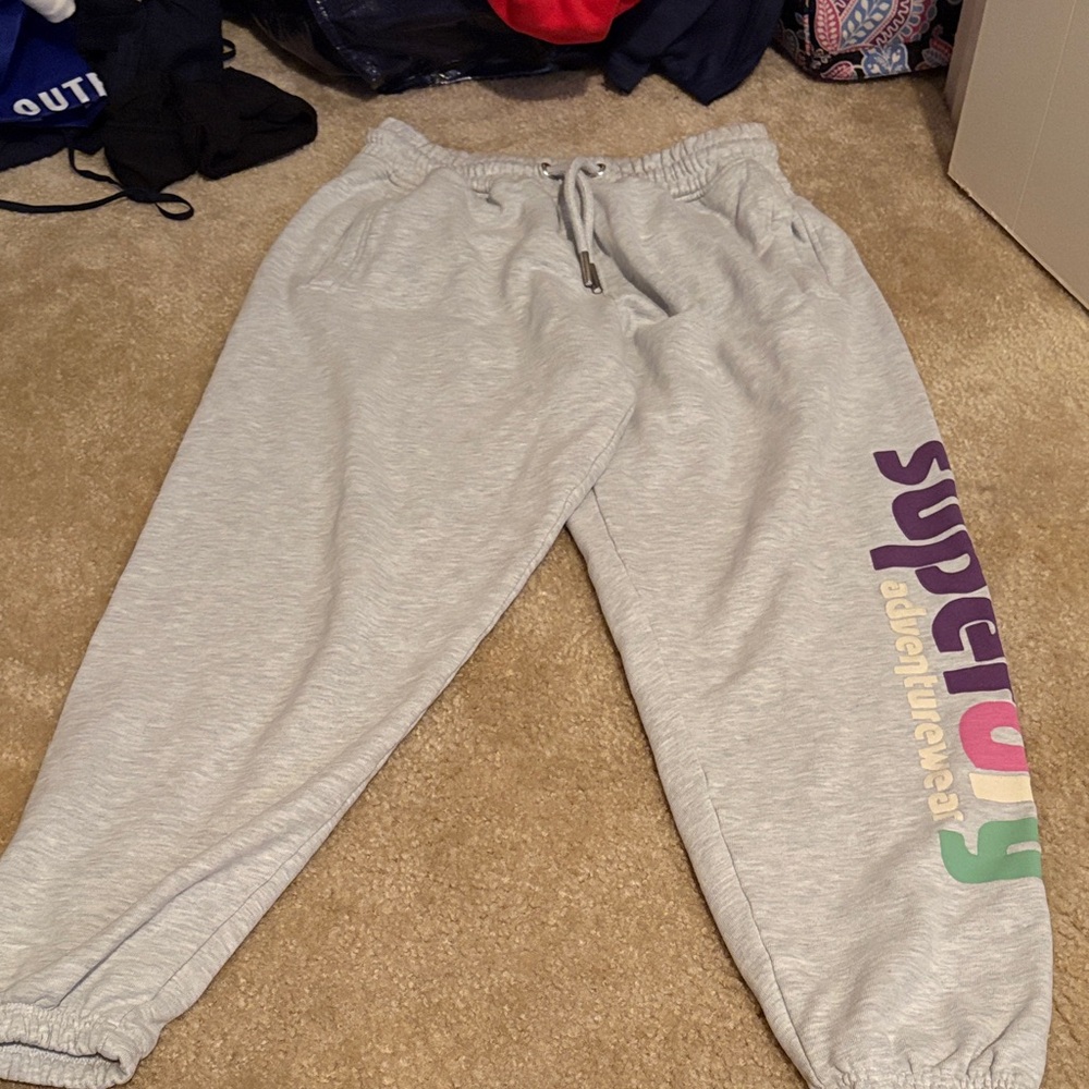 Superdry Light Gray Joggers with Multicolor Logo
